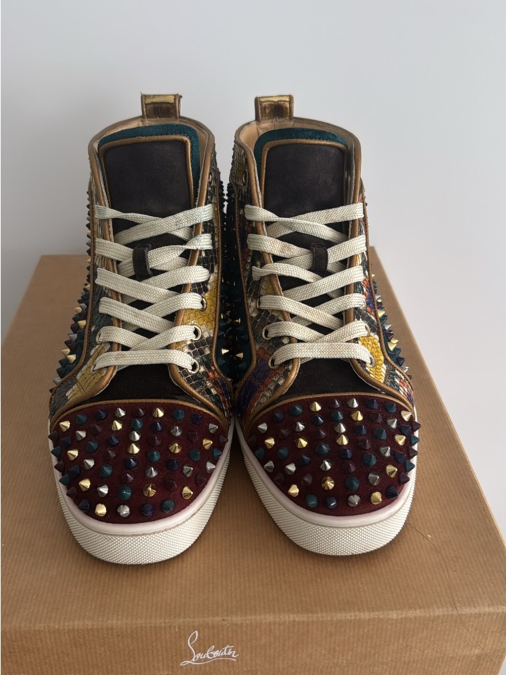 Christian Louboutin Multicolor Studded High-Top Sneakers Louis Orlato flat